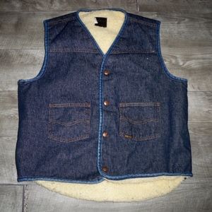 Sears Roebuck Vtg Men's Sherpa Lined Denim Jean Vest Rancher Hipster Large Tall